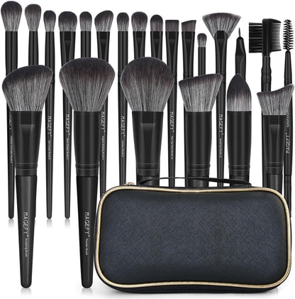 MAGEFY 22 Pcs Makeup Brushes with Case, Professional Makeup Brush Set Face Foundation Brushes Blending Powder Blush Eyeshadow Brushes Makeup Gift for Women Girls（Black)