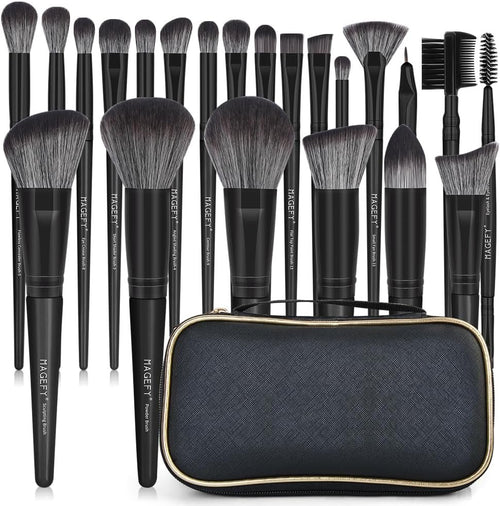 MAGEFY 22 Pcs Makeup Brushes with Case, Professional Makeup Brush Set Face Foundation Brushes Blending Powder Blush Eyeshadow Brushes Makeup Gift for Women Girls（Black)
