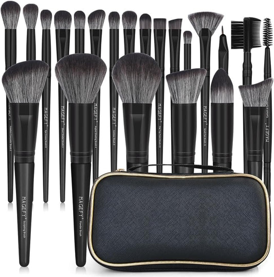 MAGEFY 22 Pcs Makeup Brushes with Case, Professional Makeup Brush Set Face Foundation Brushes Blending Powder Blush Eyeshadow Brushes Makeup Gift for Women Girls（Black)