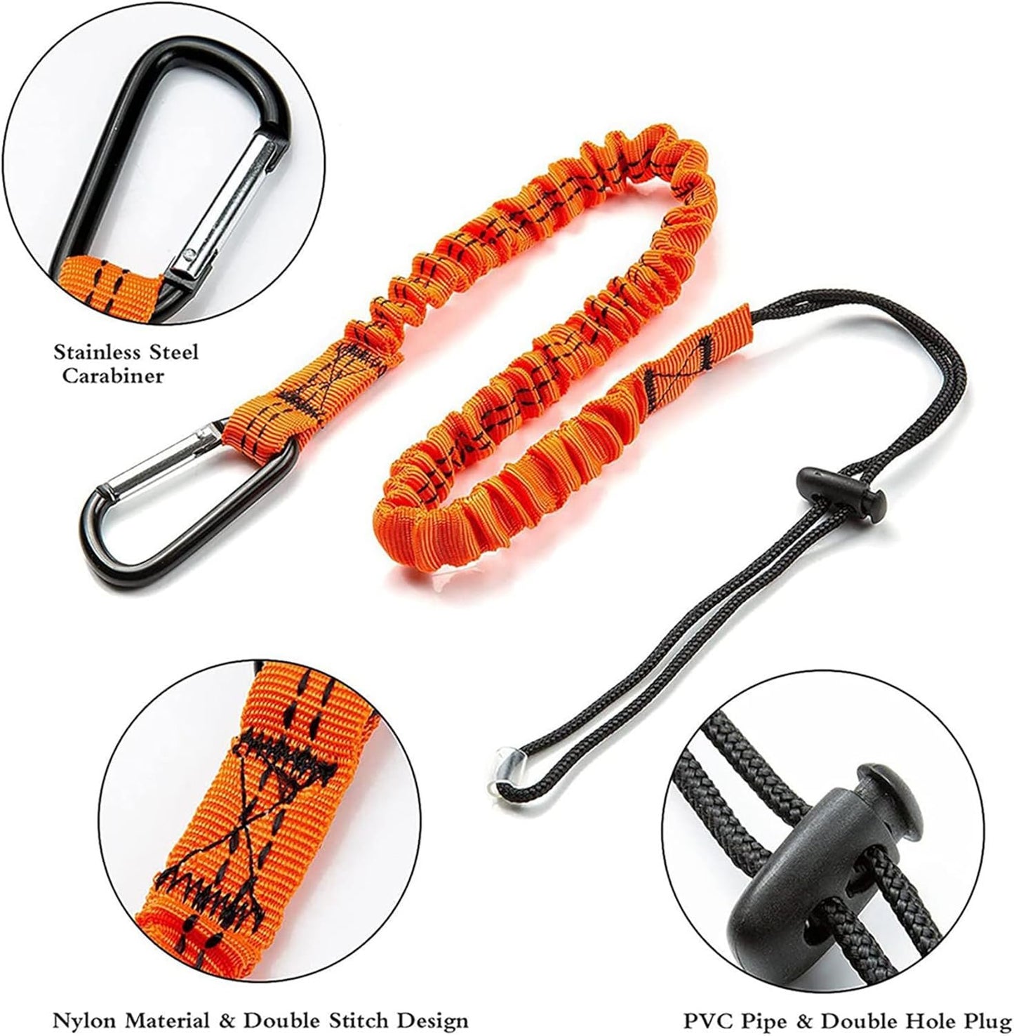 Tool Lanyard, Safety Tool Lanyard with Carabiner Clip, Shock Absorbing Retractable Safety Lanyard Bungee Chord, Retractable Tool Lanyard, Fall Protection Lanyard - 2 Set, 24in/60cm