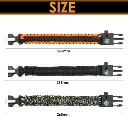 ruifengsheng Paracord Bracelet (3 Pack) Kit Outdoor Survival Bracelet Camping Hiking Gear，Multitools, Fire Starter, Compass, and Whistle