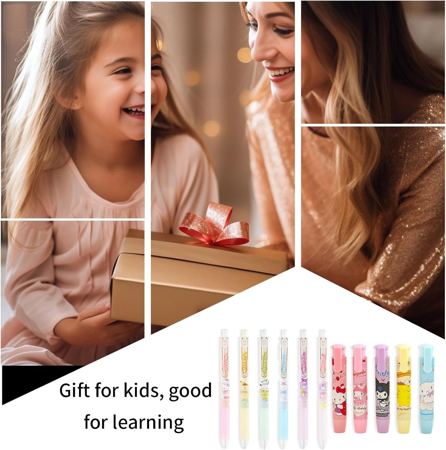 6 Pcs Mechanical Pencils with 5 Pcs Retractable Eraser, Cute Eraser Pencil, Cartoon Creative Stationery Supplies for Girls