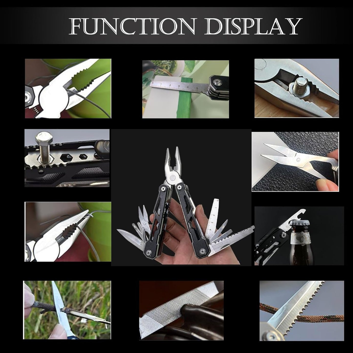 16-in-1 Folding Stainless Steel Multi-Tool with Pliers, Scissors, Knife, 2 Safety Locks, Belt Clip, Pouch