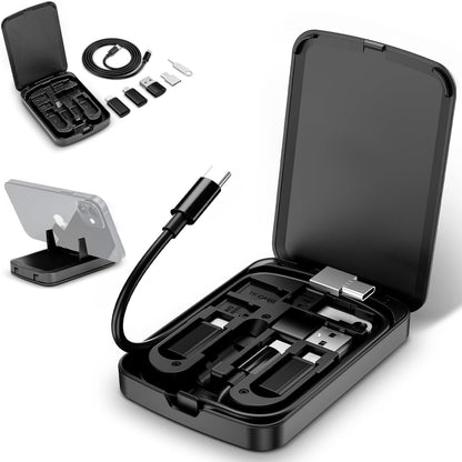 Multi-Functional Compact Cable Card with 22" USB-C Cable & USB-A/Micro-USB/Light/OTG USB Adapter Kit Cable Convertor Storage Box for Traveling Phone Pad Charging PC Computer Data Transfer