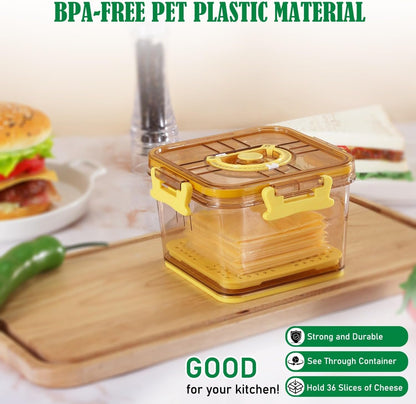 Sliced Cheese Container with Airtight Lid for Mini Fridge BPA-Free Kitchen Plastic Storage Deli Cheese Slices Stackable Store Date Record Function Keeps Cheese Fresh Longer (Yellow)