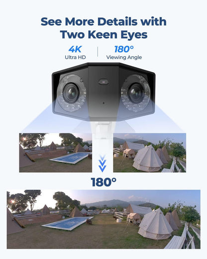 REOLINK 4K Security Camera System, IP Outdoor Cam in 180Â° FoV by Dual-Lens, Human/Vehicle/Pet Detection, Color Night Vision, Two Way Talk, Up to 256GB microSD Card, Duo 2 PoE