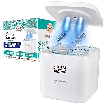 GuruNanda Retainer & Denture Cleaning Pod – Ultrasonic (45kHz) & UV Light Cleaner, 3 Modes for Retainers, Dentures, Brushes & Teeth Cushions