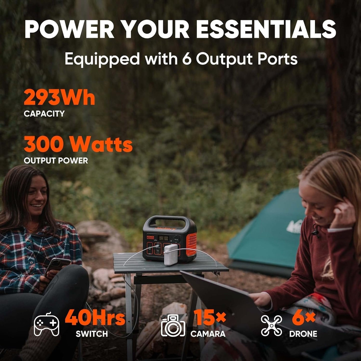 Jackery Portable Power Station Explorer 300, 293Wh Backup Lithium Battery, 110V/300W Pure Sine Wave AC Outlet, Solar Generator for Outdoors Camping Travel Hunting Blackout (Solar Panel Optional)