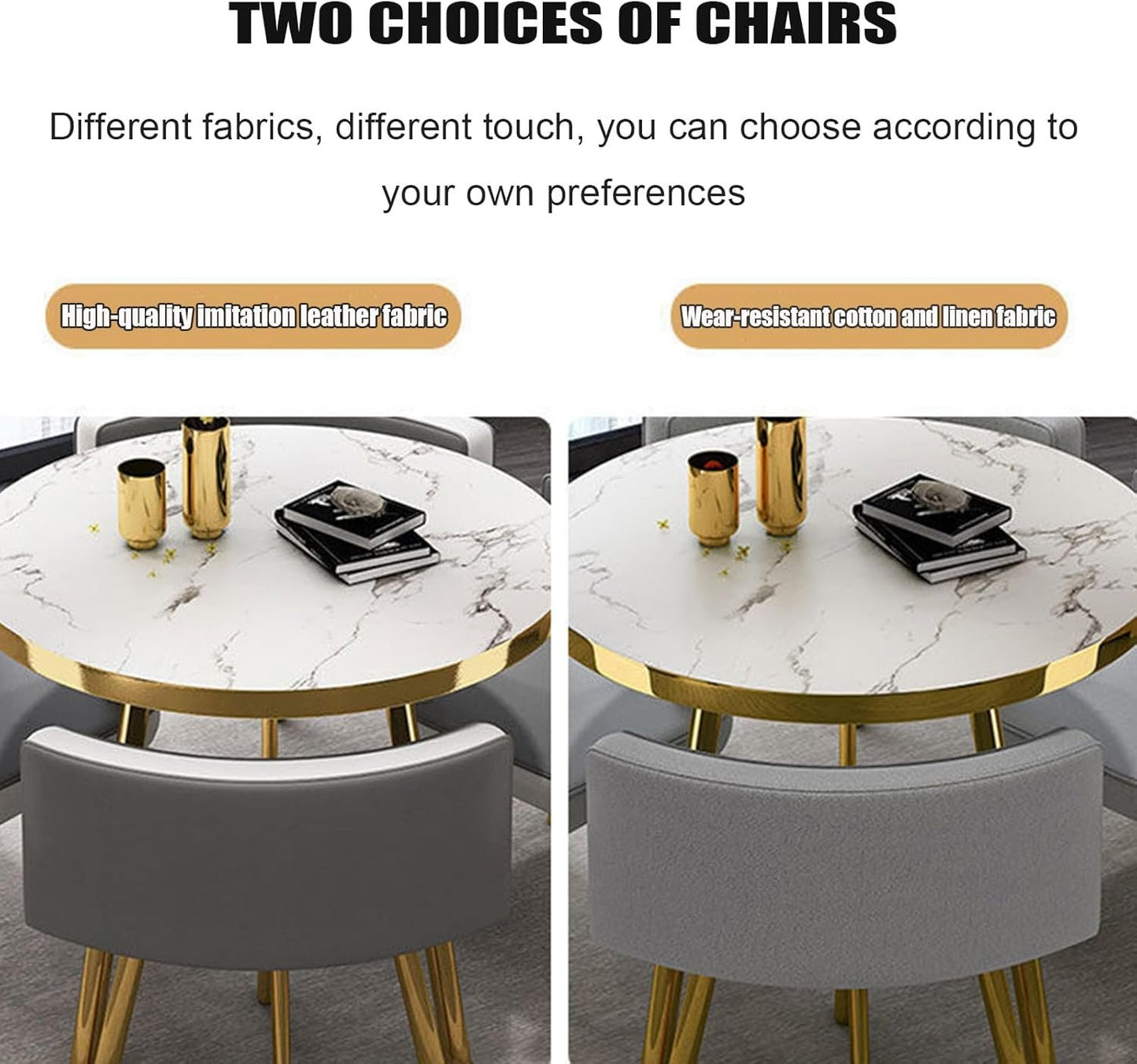 Dining Table and Chair Set,Round Kitchen Desk Set with Faux Marble Tabletop＆Upholstered Chairs, Modern Reception Conference Table&Chair Combination for Living Room Dining Room(80cm/31.5inch, C)