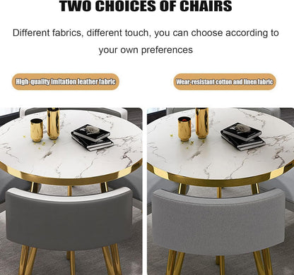 Dining Table and Chair Set,Round Kitchen Desk Set with Faux Marble Tabletop＆Upholstered Chairs, Modern Reception Conference Table&Chair Combination for Living Room Dining Room(80cm/31.5inch, C)