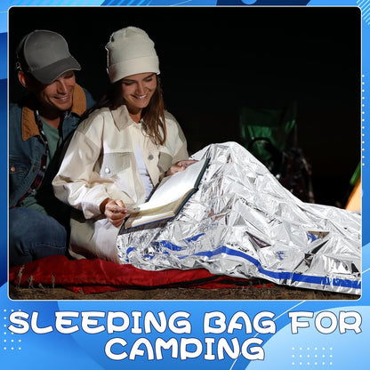 12 Set Emergency Sleeping Bag Survival Bivvy Sack Blanket with Whistles Lightweight Portable Thermal Survival Bag Thick Tent with Hood Extension Nylon Stuff Sack for Camping (Silver, 78.7 x 39.4 Inch)