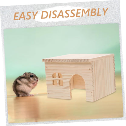 ibasenice Wood Hamster House with Ladder Multifunctional Feeding Watering Platform Adorable Wood Hideout for Hamsters Rats and Gerbils Stylish Cage Accessory for Small Animals