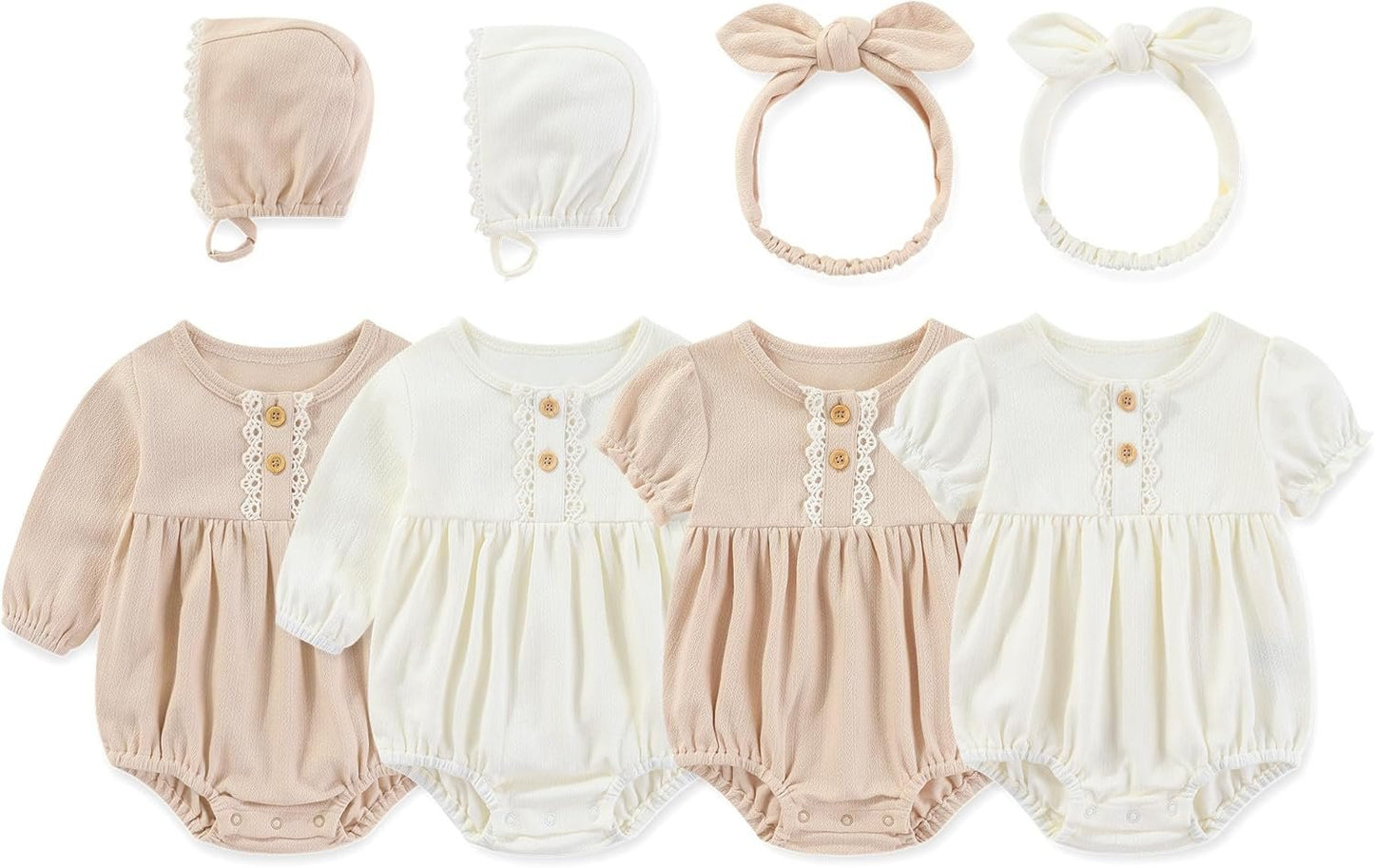 MAMIMAKA Newborn Baby Girl Clothes Cotton Bubble Rompers Infant Outfit Floral Long Short Sleeve Bodysuits, 4 Pack