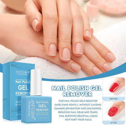 Semi-Permanent Nail Polish Remover 15 ml, Semi-Permanent Nail Remover with 2 ml Nail Care Pen, Cuticle Pusher and File, Nail Polish Remover in Gel, Quickly Polish in 3-5 Minutes