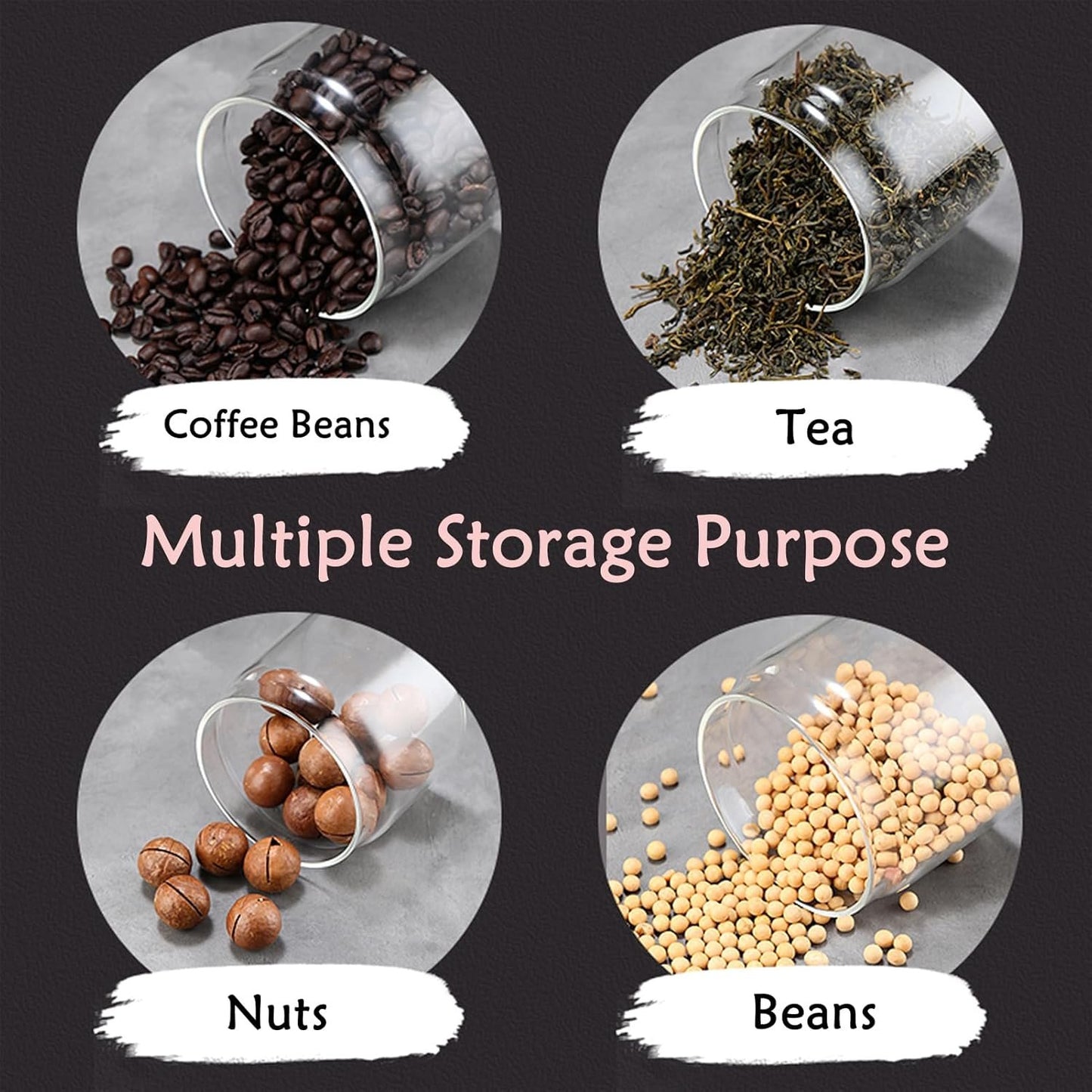 LOEZ Coffee Bean Storage Container Airtight, Lid Sealed with Press-Down Vacuum, Borosilicate Glass Coffee Canister, Food Storage, Coffee Bar for Ground Coffee, Tea, Beans, Spices (Transparent 60.9oz)