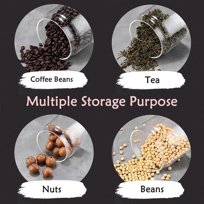 LOEZ Coffee Bean Storage Container Airtight, Lid Sealed with Press-Down Vacuum, Borosilicate Glass Coffee Canister, Food Storage, Coffee Bar for Ground Coffee, Tea, Beans, Spices (Transparent 60.9oz)