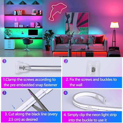Smart LED Strip 5M/16.4FT Waterproof RGB Neon Rope Light with Bluetooth App Voice Control Music Sync with Alexa Google Assistant for Home