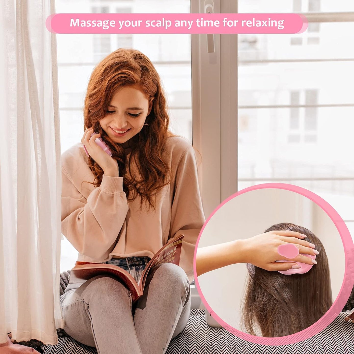 Soft Silicone Hair Scalp Massager Shampoo Brush for Wet Dry Oily Curly Straight Thick Thin Rough Long Short Natural Men Women Kids Pets Hair Care Tools（Pink