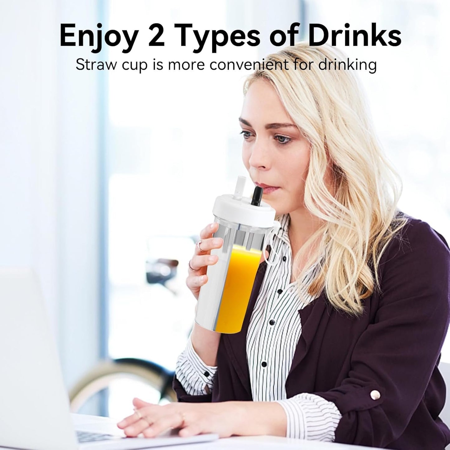 600ml Dual Use Water Bottle, Portable Split Drinking Cup with Straw Two Sided Cup with Divider Daily Water Intake Bottle Double Espresso Cups for Home Outdoor Camping Sport