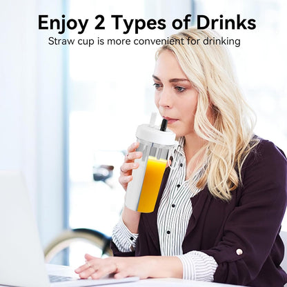 600ml Dual Use Water Bottle, Portable Split Drinking Cup with Straw Two Sided Cup with Divider Daily Water Intake Bottle Double Espresso Cups for Home Outdoor Camping Sport