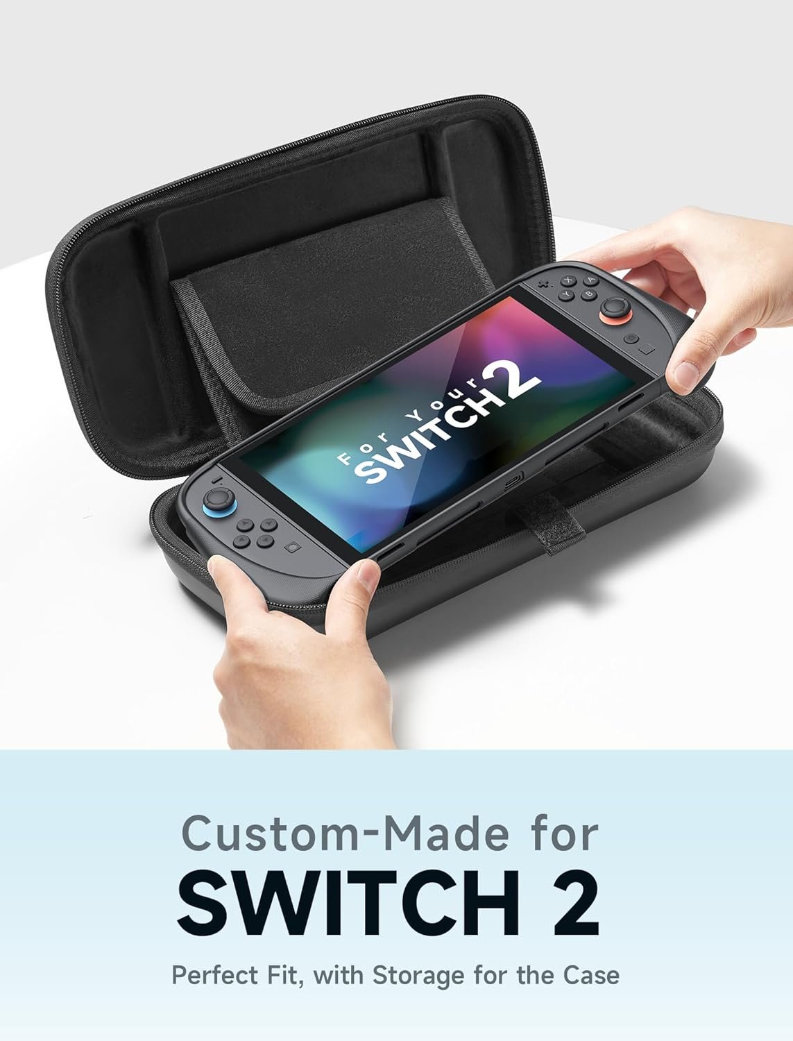 JSAUX Carrying Case Compatible with Nintendo Switch 2 (2025), Protective Hard Shell Case with 15 Game Card Slots, Portable Travel Bag for Switch 2 Console and Accessories, Black
