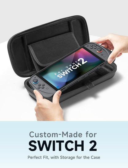 JSAUX Carrying Case Compatible with Nintendo Switch 2 (2025), Protective Hard Shell Case with 15 Game Card Slots, Portable Travel Bag for Switch 2 Console and Accessories, Black