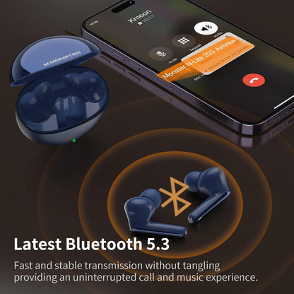 Monster N-Lite 203 AirLinks Wireless Earbuds, Bluetooth 5.3 Headphones with 30H Playback, Type-C Charging, HD Clear Call, IPX6 Waterproof in-Ear Earbuds