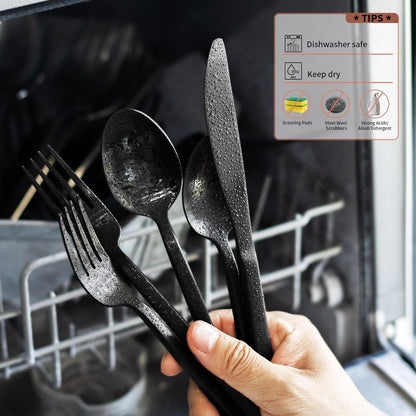 Alata Cube Black 20-Piece Forged Silverware Set Stainless Steel Flatware Set,Service for 4,Matte Satin Polished Cutlery Set, Utensil Sets for Home Restaurant Hotel Wedding,Dishwasher Safe