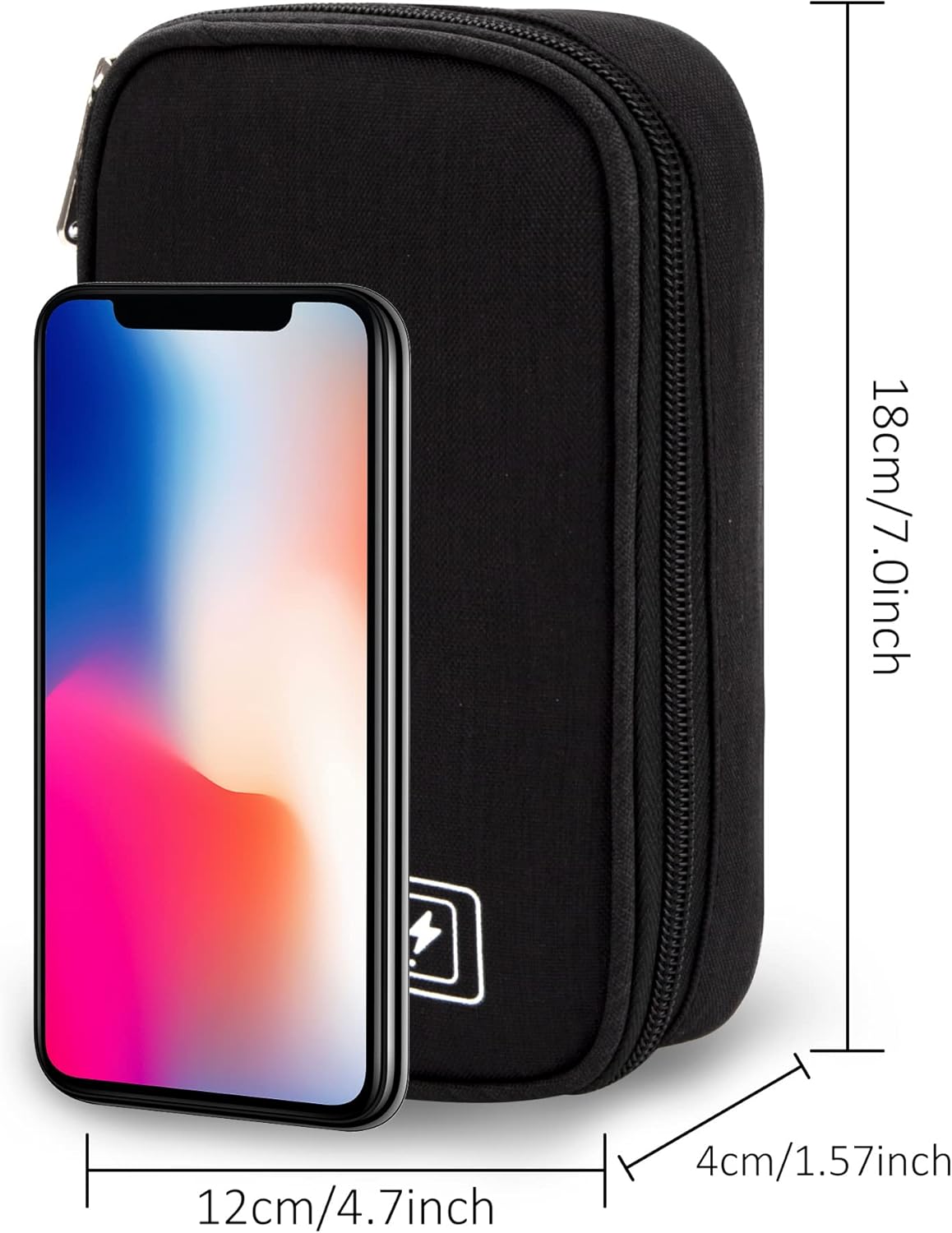 QIMEI-SHOP Electronic Accessories Bag Small Travel Case for Cables Organizer for Hard Drives Charging Cables USB Charger 18.5 x 11.5 x 2.5 cm, Black, Minimalist