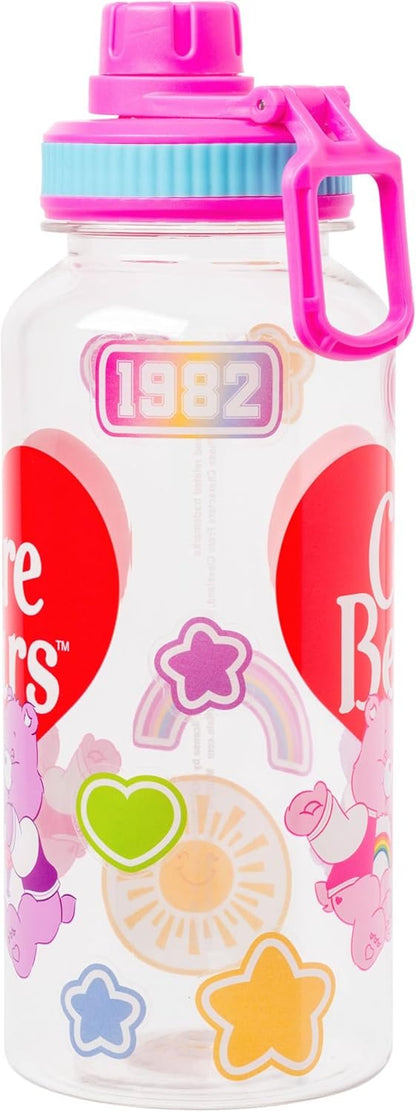 Silver Buffalo Care Bears Cheer Share Heart Logo 32oz Twist Spout Plastic Bottle w Sticker Set