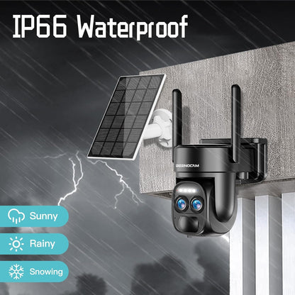 4K 8MP Solar Security Cameras Wireless Outdoor Battery Powered,360Â°PTZ Wireless Cameras for Home Security with Spotlight Siren, 5Dbi Dual antenna,PIR Human Detection,Color Night Vision,2-Way Talk