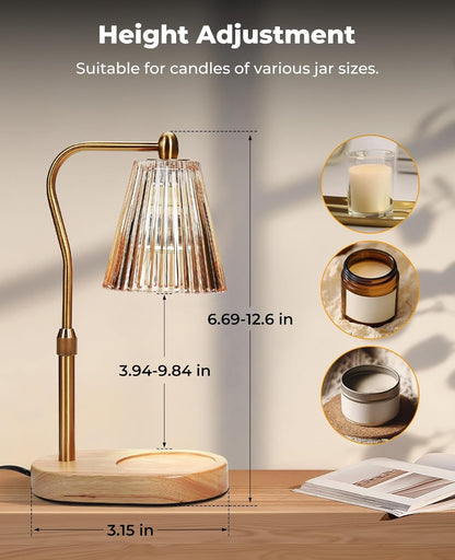 Candle Warmer Lamp, Candle Warmer with Timer and Dimmer, Adjustable Height, Electric Candles Lamps with 2 Bulbs for Scented Jar Candles, Wax Melter Lamp for Home Decor, Room Decor, Gifts for Women/Mom