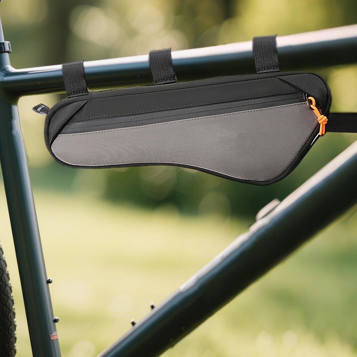 Cycling Pouch, Bikes Frame Bag, Water-Resistant Polyester Bicycles Handlebar Gear Bag, Secure Zipper Closure for Travel Outdoor Tools Keys Phone, 13.78 Inches Grey 1 Piece