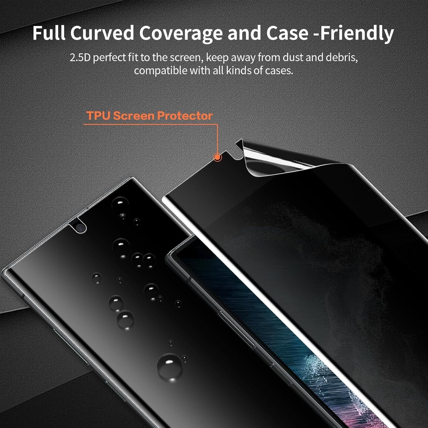 [2 Pack] QUESPLE TPU Privacy Screen Protector for Samsung Galaxy S22 Ultra 6.8-inch, Support Fingerprint Unlock, Anti-Spy, 3D Curved Screen Protector Film [Self-Healing] [Scratch Resistant] [Not Glass]