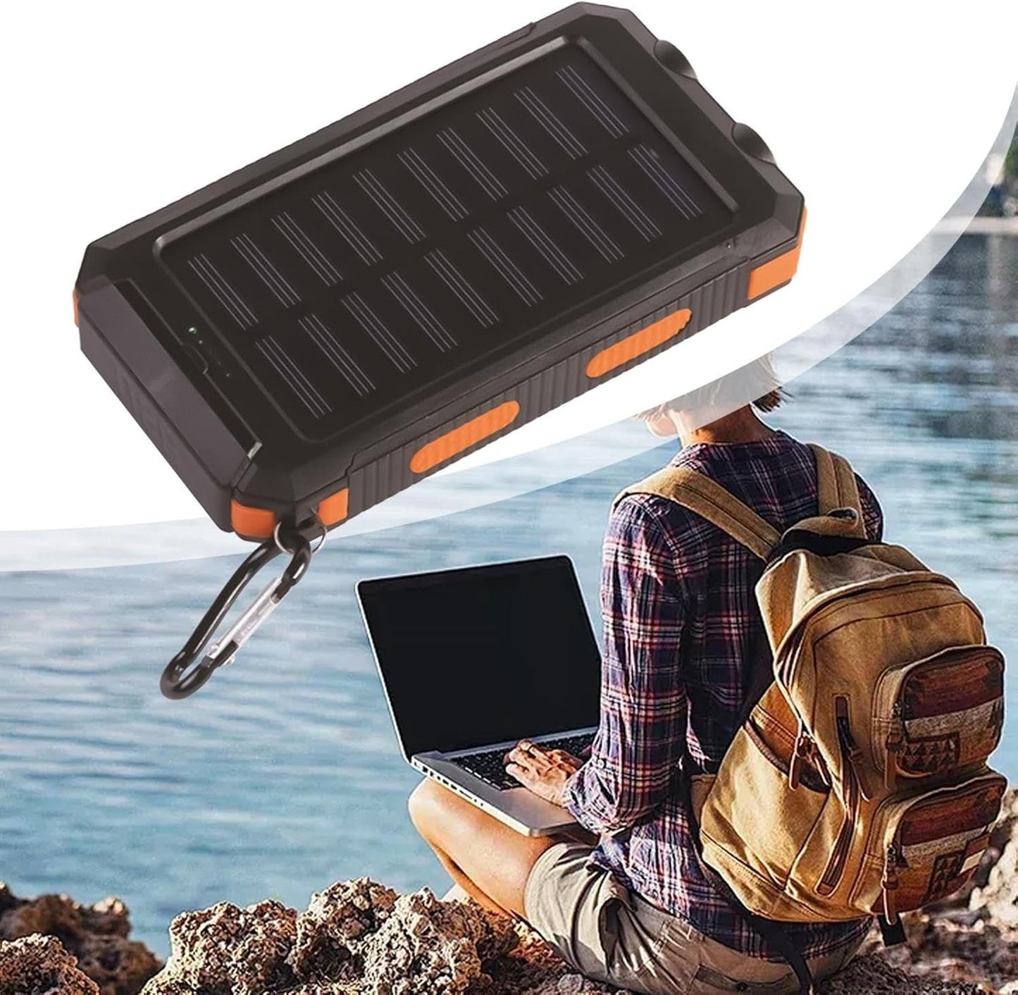 Portable Charger Solar - Outdoor Powerr Bank with Solar Panel, Waterproof Mobile Battery | Duall USB Charging Ports, Emergencyy Light Feature, Compact Backup Source for Camping and Travel