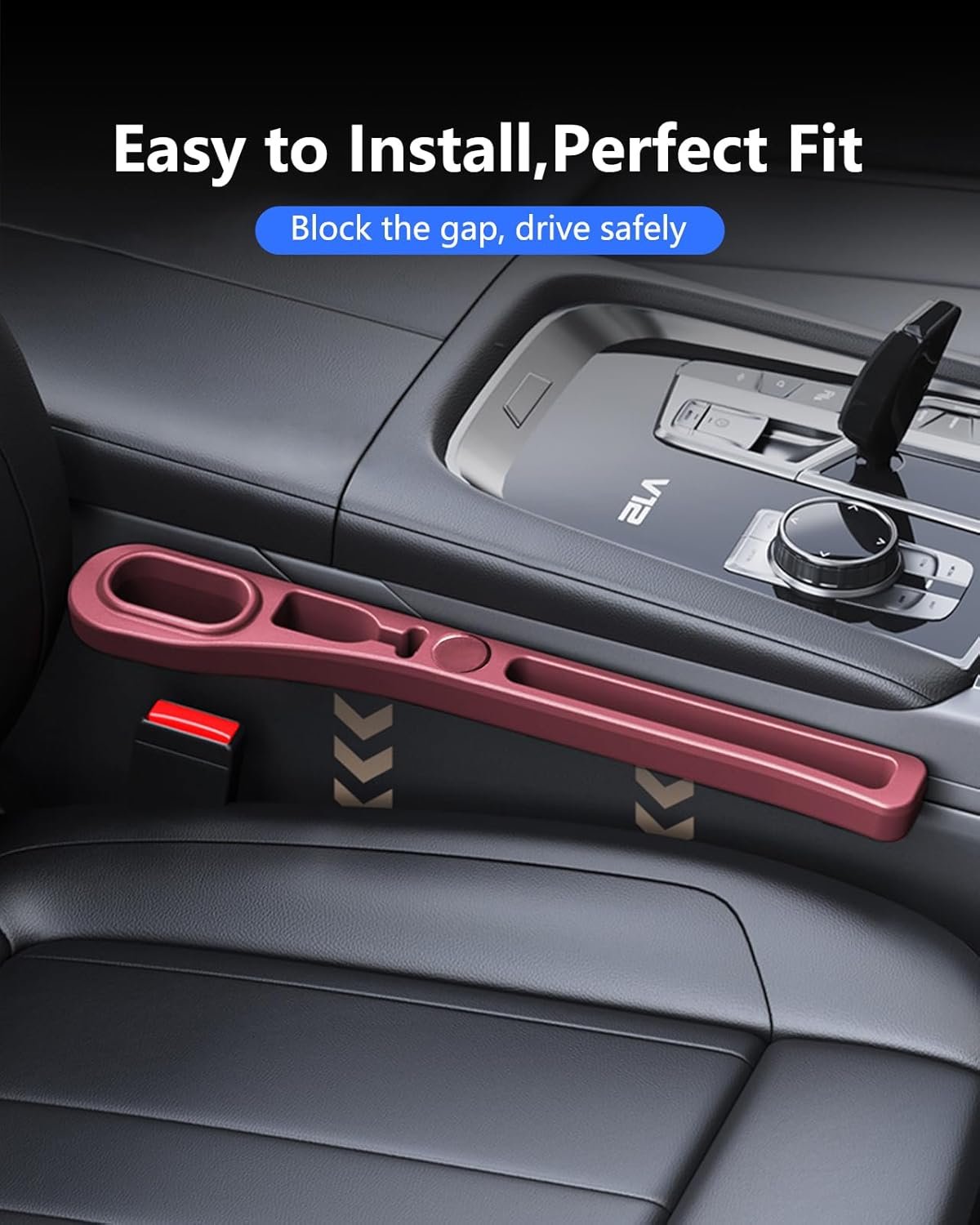 Homaupt Car Seat Gap Filler, 2 Pack PU Leather Fill The Gap Between Seat and Center Console, Seat Crevice Blocker Stop Things from Dropping, Universal Vehicle Interior Accessories Red