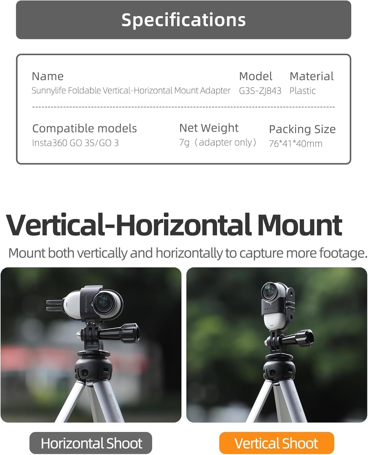 MotuTech Support Frame for Insta360 GO 3S/GO 3 Cage Connector Bracket Horizontal and Vertical Socket Accessories Adapter Quick Disassembly Kit