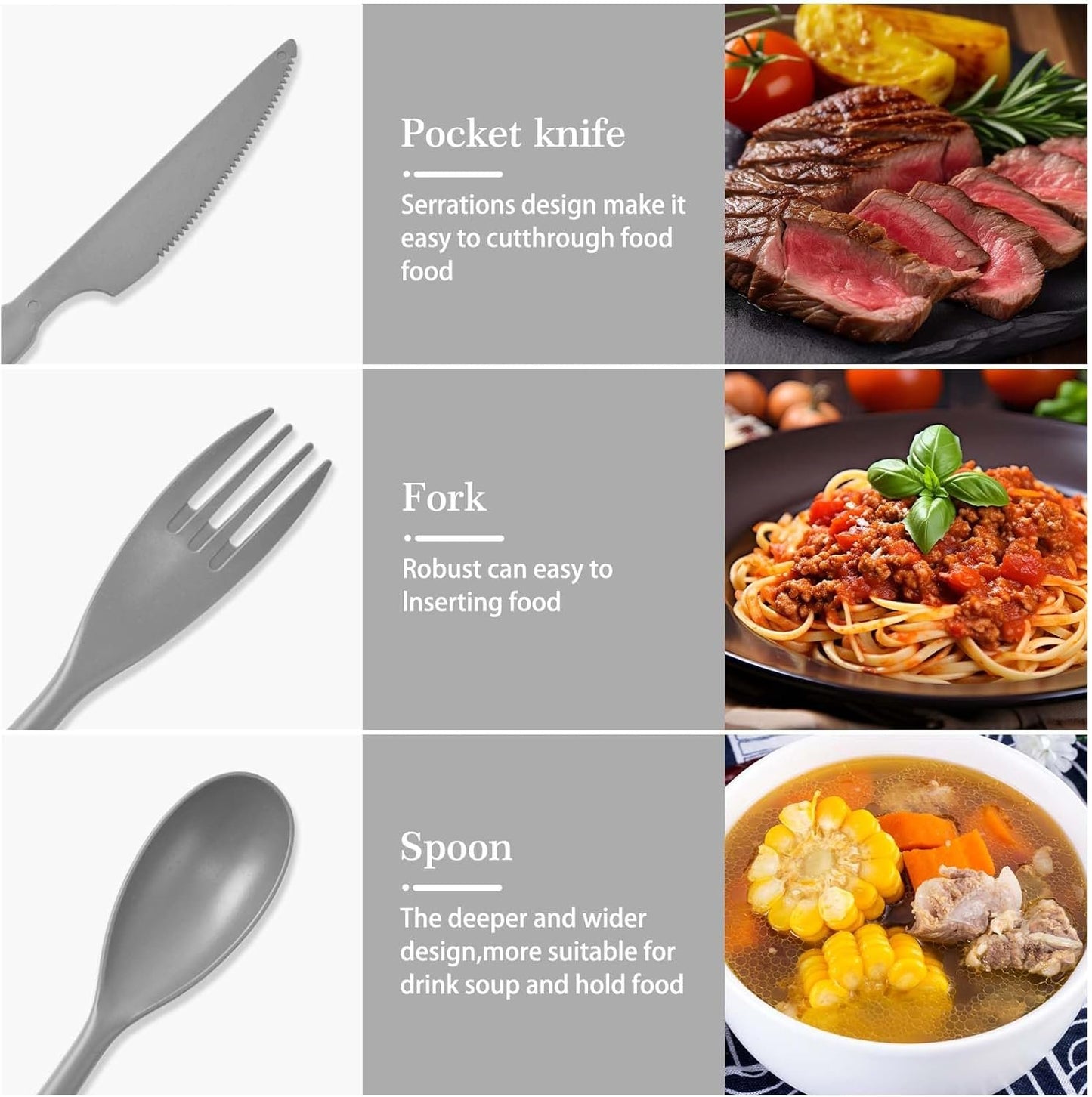 JIABEIUS Large Knives Spoons and Forks Set, 12pcs Reusable Plastic Utensils, Cutlery Set for Lunch Travel School Picnic Camping or Daily Use