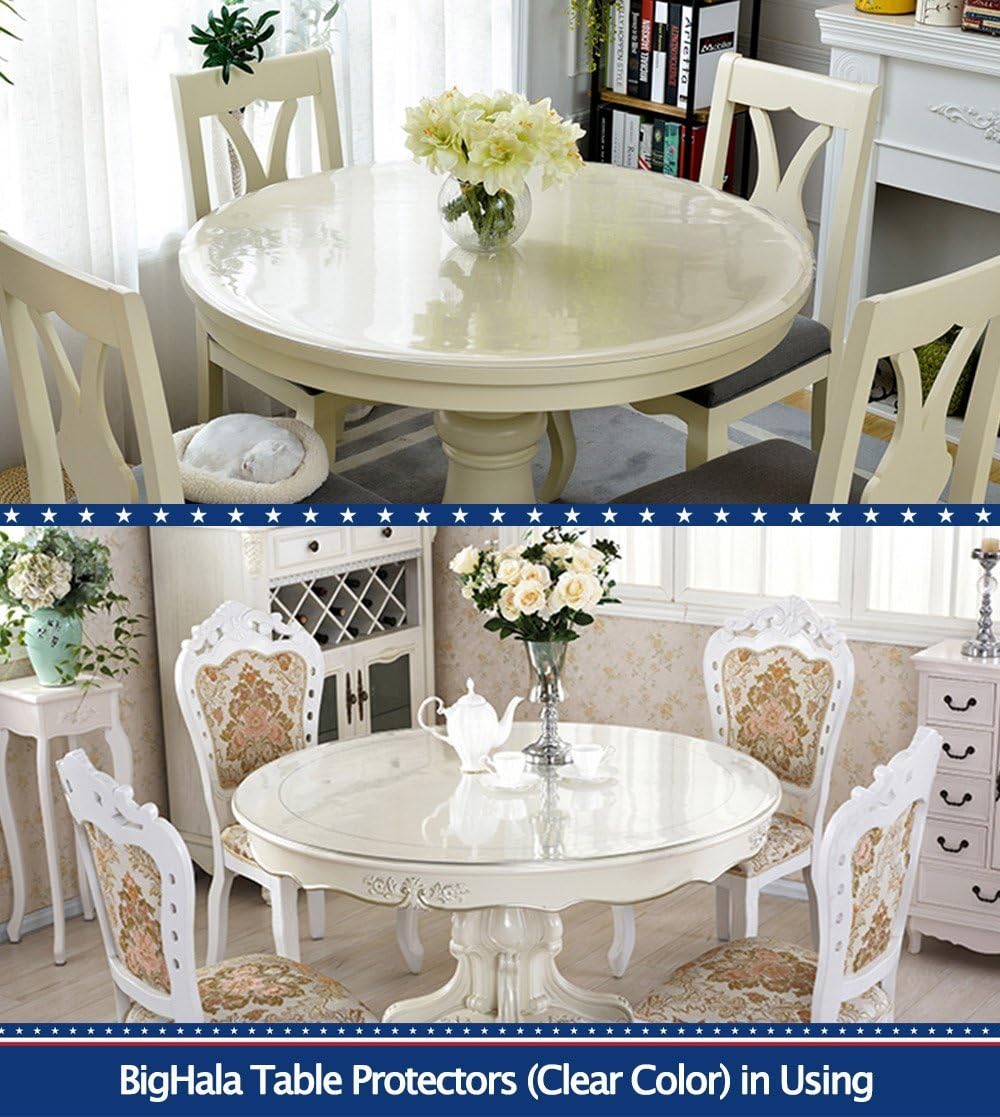 Round Clear Plastic Table Protector Cover Pad Thick Wipeable PVC Vinyl Tablecloth Furniture PVC Protective Desktop Liner Cover Waterproof Dining Tabletop Protection Desk Top Pad 36 Inch Diameter Round