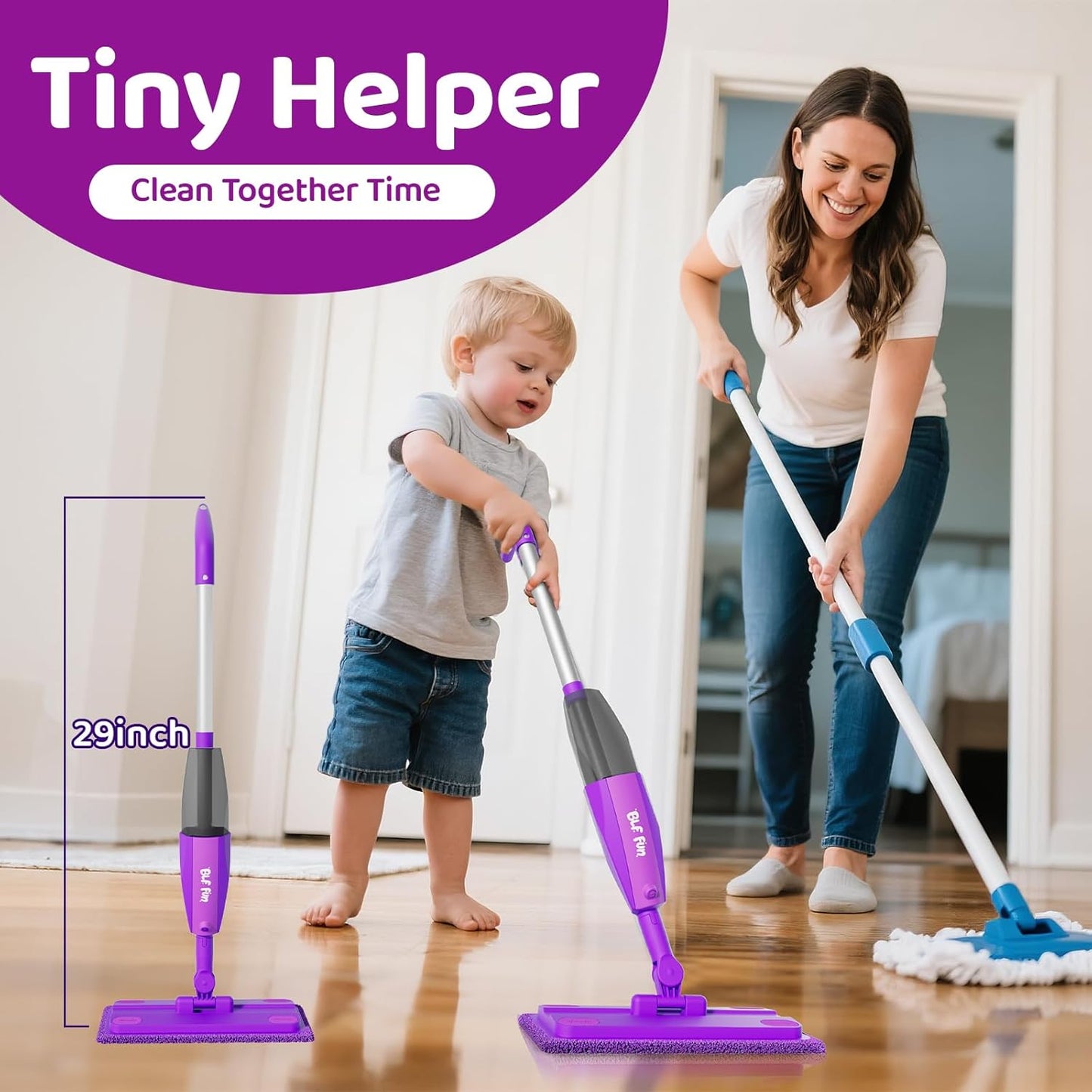 CalfQueen Mop Montessori Kids Toys with Water Sprayer, Pretend Play&Preschool Educational, STEM Clean, Housekeeping Kit Spray Mops for Floor Cleaning, Birthady Gifts 3 4 5 6 7 8 Year Old Boys Girls