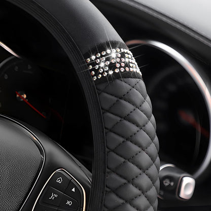 Osilly Bling Car Steering Wheel Cover, 15 Inch Rhinestones Soft Leather Elastic Steering Wheel Protector, Sparkly Crystal Diamond for Women Girls, Car Interior Accessories for Most Cars (Black)