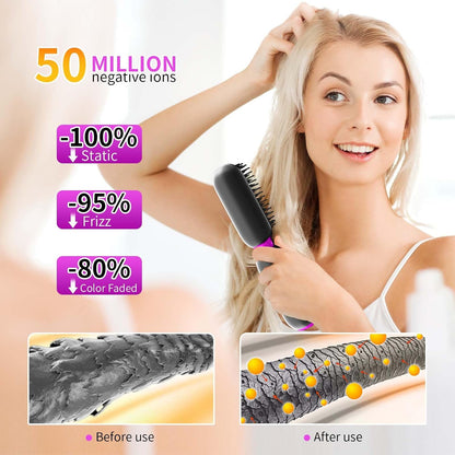 B-Qtech Cordless Hair Straightener Brush, Portable Mini Hair Straightening Brush for Travel, Negative Ion Hot Comb Hair Straightener with Rechargeable 6000 mAh USB-C