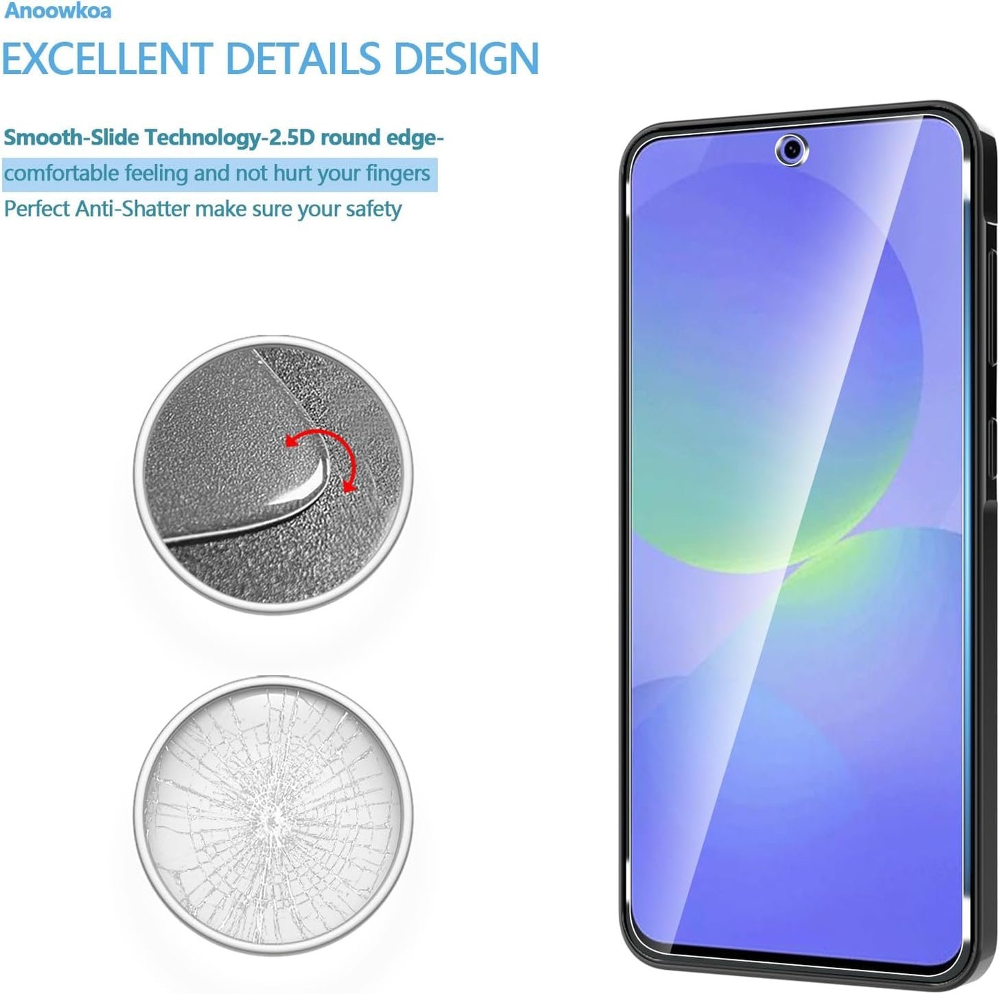 Anoowkoa 3 Pack Designed for Samsung Galaxy A36 5G/Galaxy A56 5G Screen Protector Tempered Glass film.Anti-Breakage.Anti-Scratch No Bubbles 9H Hardness.Easy Installation for Galaxy A36/A56 5G