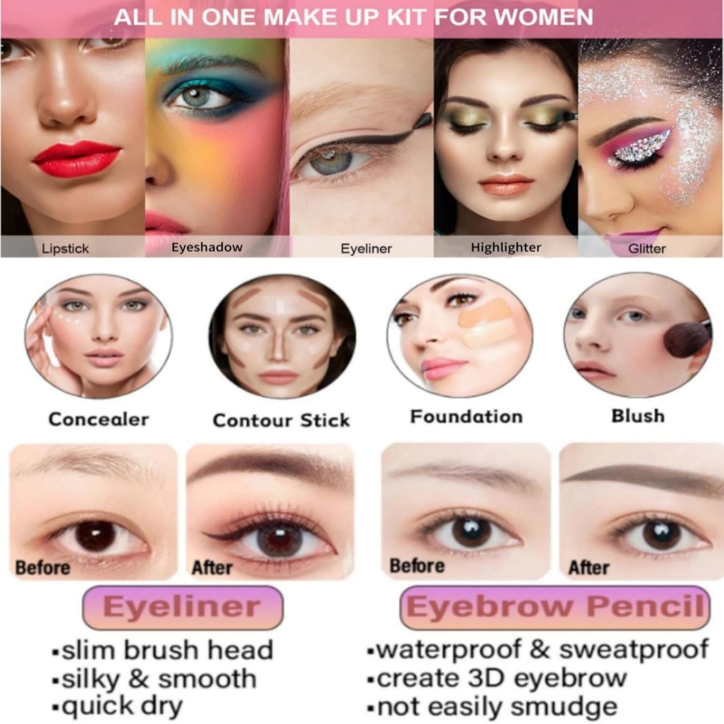 Beauty Holiday Gift Set 26 Pieces Complete Starter Set Eyeshadow Concealer Lip Lipstick Eyeliner Gift for Women Girls