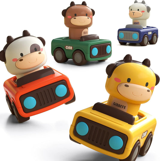 ALTGOU Press and Go Car Toys Toddlers 1-3, Baby Animal Racing Cars, Infant Play Vehicle Set, Baby Push Go Friction Car Toys 6-9-12-18 Months, 1st Birthday Gifts for 1-2 Years Old Boys