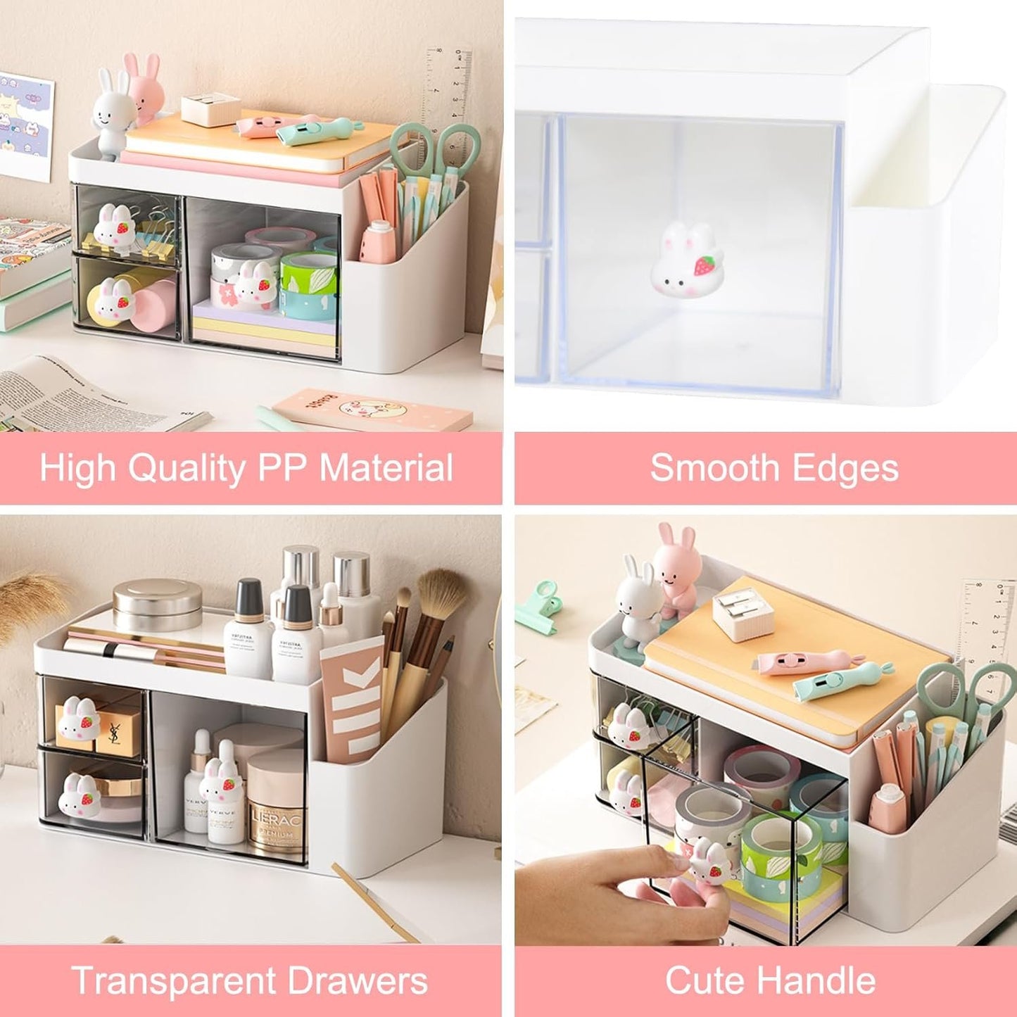 SAYEEC Desk Organizer with 3 Drawers and Pencil Pen holder, Multi-Functional Desktop Makeup Stationery Accessories Organizer, Desk Organization Storage Box Caddy for Office School Home Vanity Table