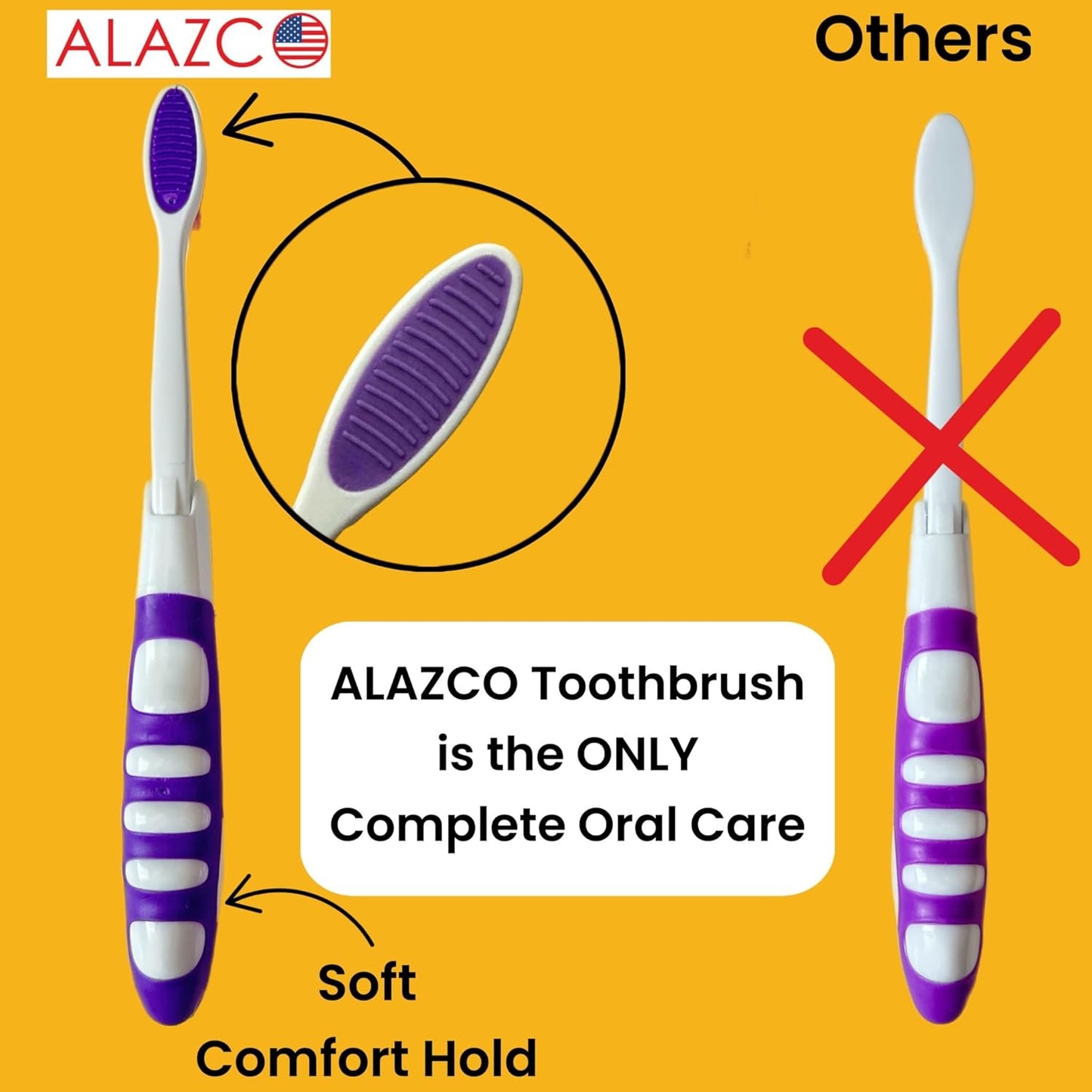 ALAZCO Comfort Hold Travel Toothbrush On The Go Folding Medium Bristle Brushes Compact Size Ergonomic Foldable Tooth Brush Camping Gym School Locker Backpack TSA Approved (4pc Medium)