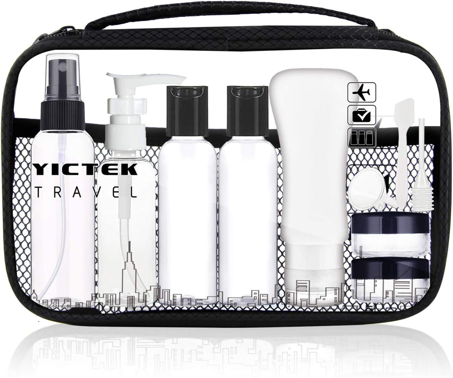 Travel Bottles Containers, TSA Approved Travel Size Toiletry Bottles Set with Toiletry Bag with Leak-Proof Travel Accessories for Liquids,Carry-On Luggage for Women/Men Clear+2oz