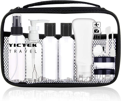 Travel Bottles Containers, TSA Approved Travel Size Toiletry Bottles Set with Toiletry Bag with Leak-Proof Travel Accessories for Liquids,Carry-On Luggage for Women/Men Clear+2oz