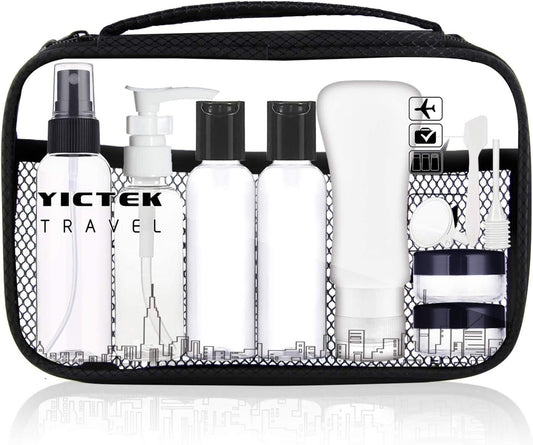 Travel Bottles Containers, TSA Approved Travel Size Toiletry Bottles Set with Toiletry Bag with Leak-Proof Travel Accessories for Liquids,Carry-On Luggage for Women/Men Clear+2oz